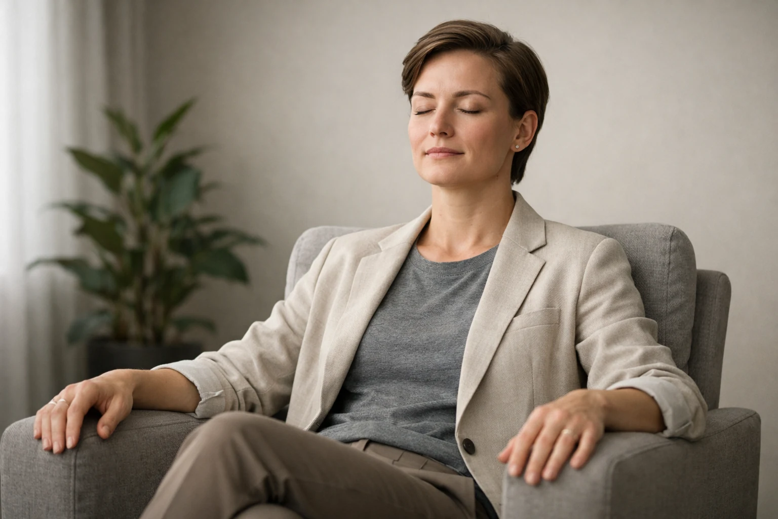 Pessoa calma e composta praticando mindfulness, representando controlo emocional e disciplina mental nas apostas