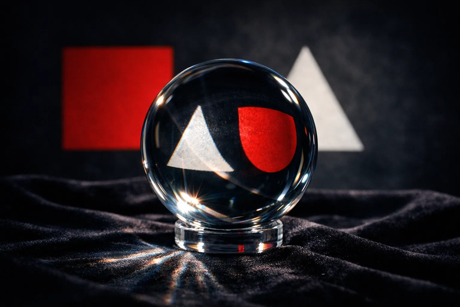 Esfera de vidro distorcendo a imagem do fundo representando como os vieses cognitivos distorcem a percepção